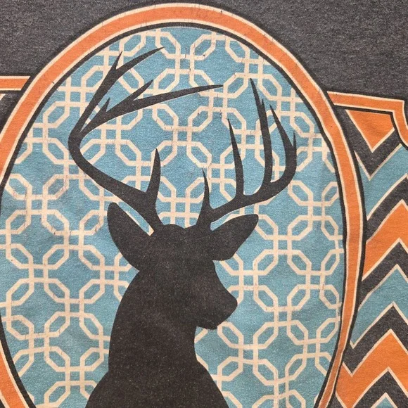 Southern Couture Shirt Womens Large Gray Short Sleeve Deer Blue Orange - Picture 5 of 5